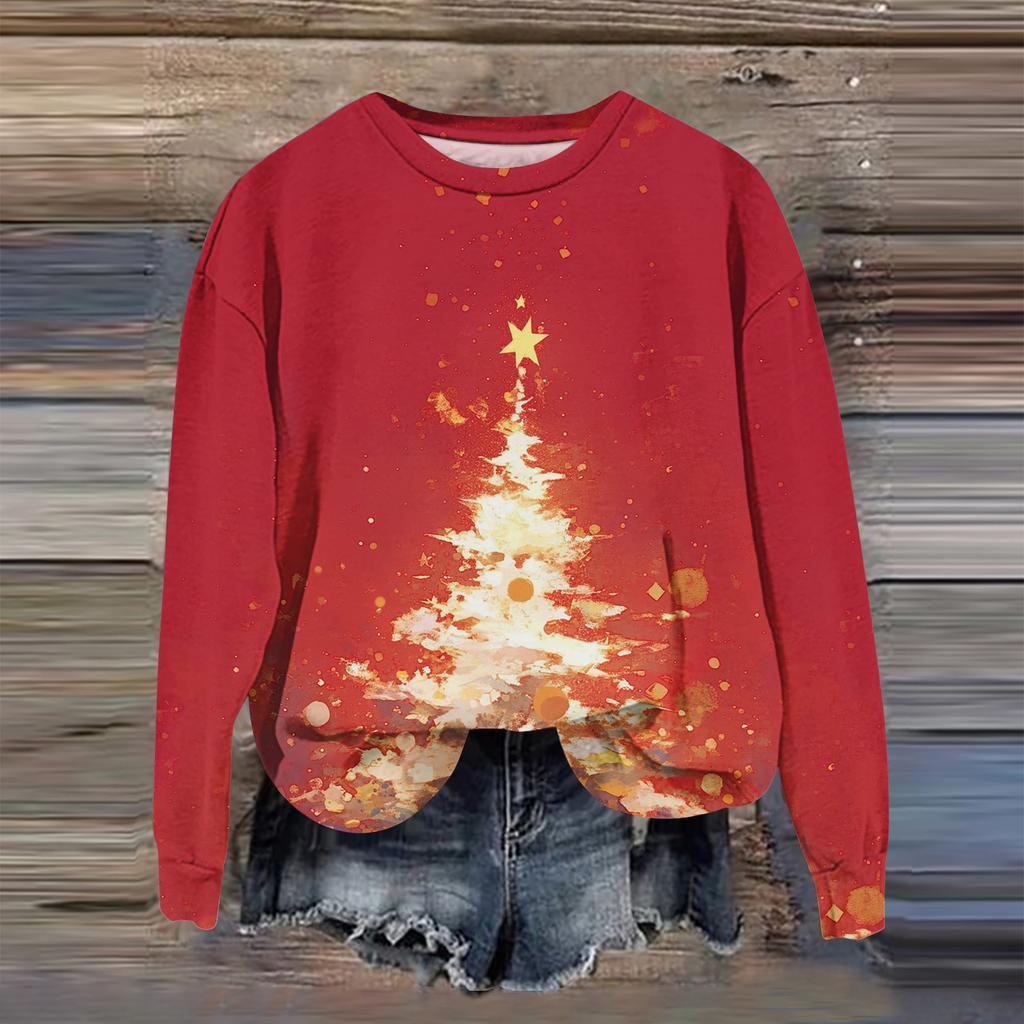 Women's Fashion Printed Long Sleeve Loose Round Neck Sweatshirt Top Fall