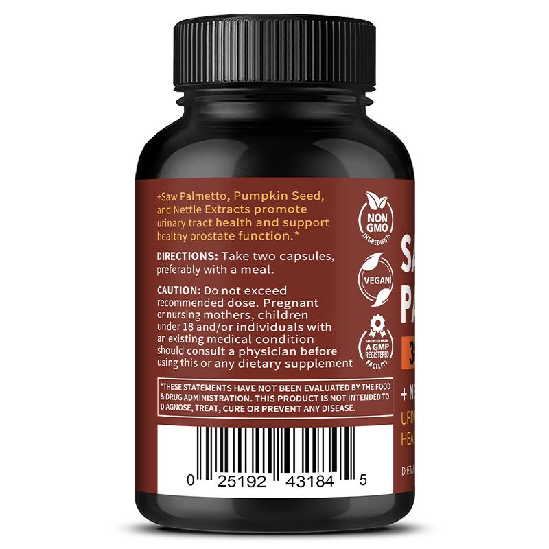 Bcuelov Saw Palmetto 3X Formula Supplement , 500mg, Nettle & Pumpkin Seed, Men's Wellness, 120 Caps