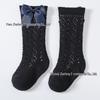 INS Summer Girls' Cotton Bowknot Socks: Ribbed, Breathable, Mid-Calf Mesh