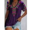 2025 Hot Selling Europe America Women's T-shirt Summer Bohemian Printed V-neck Short Sleeve Loose Casual Vacation Daily Top