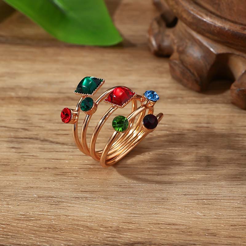 Luxury Colorful Square Zircon Open Rings for Women Fashion Metal Multilayer Wrapped Geometric Knuckle Finger Ring Jewelry разноцветный