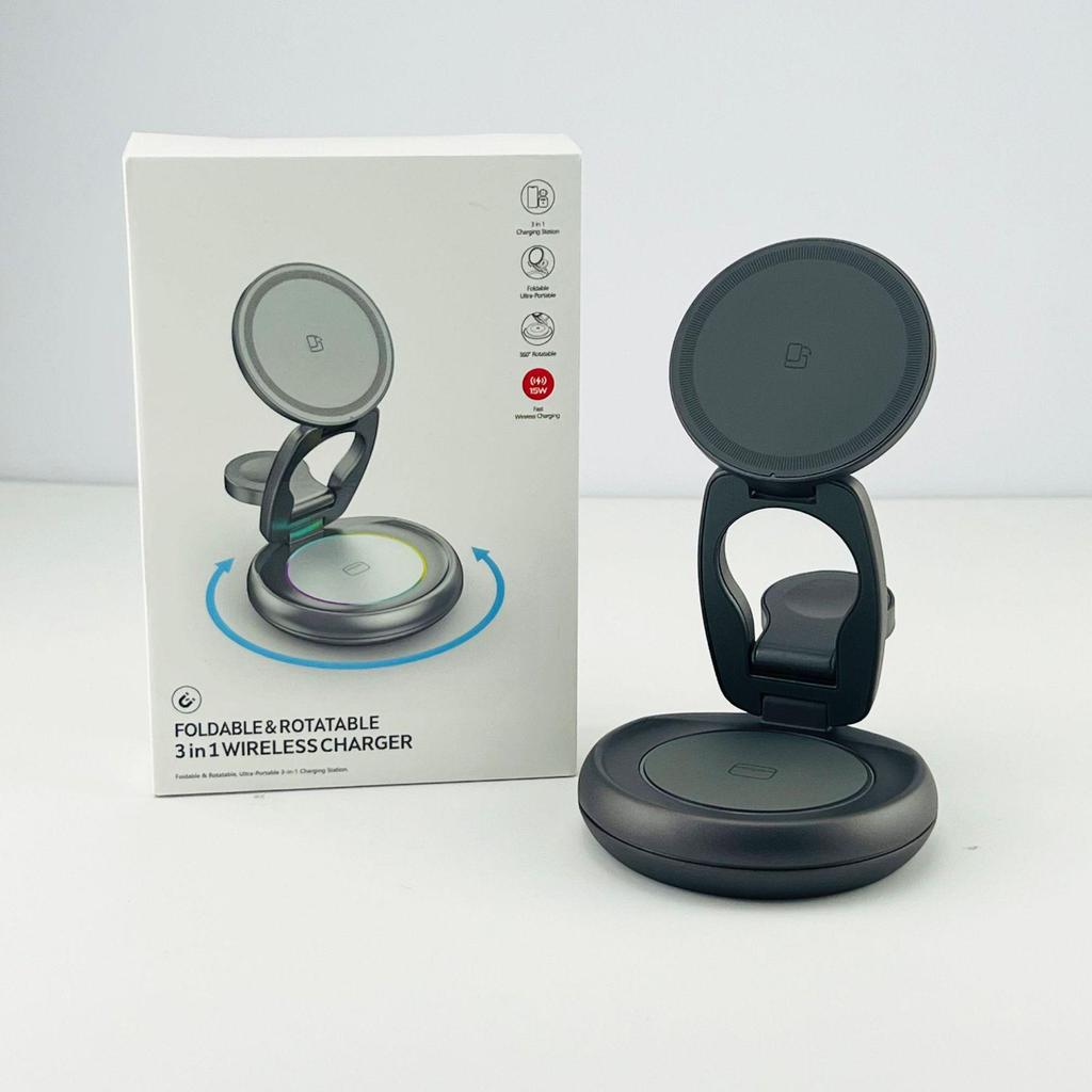 3-in-1 15W Magnetic Rotatable Foldable Wireless Charger with Magsafe
