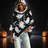 Women's Pullover Hoodie with Three-Quarter Sleeves, Halloween Print, Casual Top