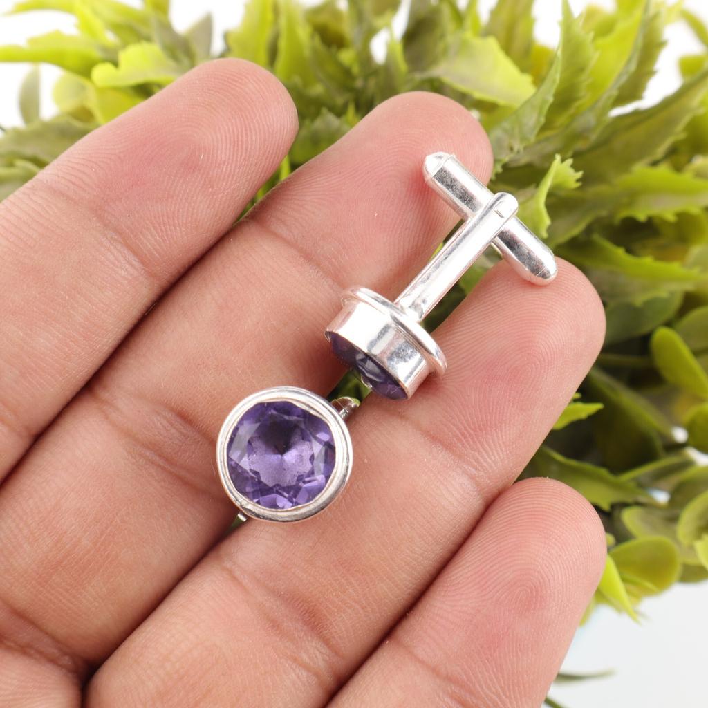 Pietră prețioasă Iolit autentic Argint 925 ștanțat Butoni handmade 0.50" Cadou pentru bărbați CL-4-8