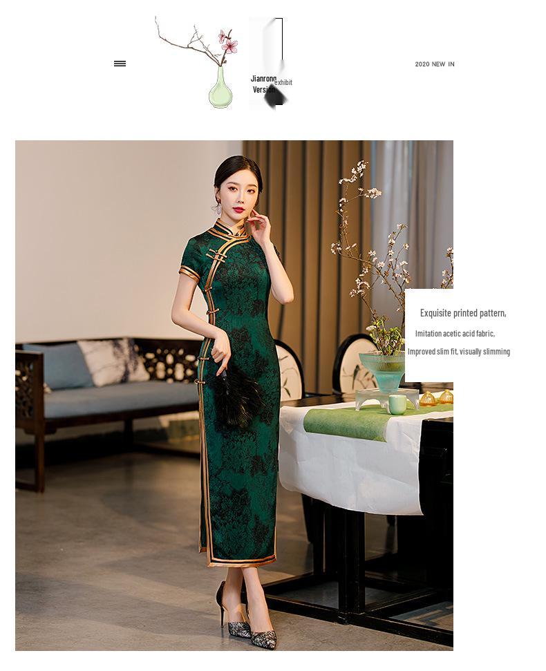 318 Snygg Lång Cheongsam - Vår/Sommar Förbättrad Design för Banketter & Vardagsbruk