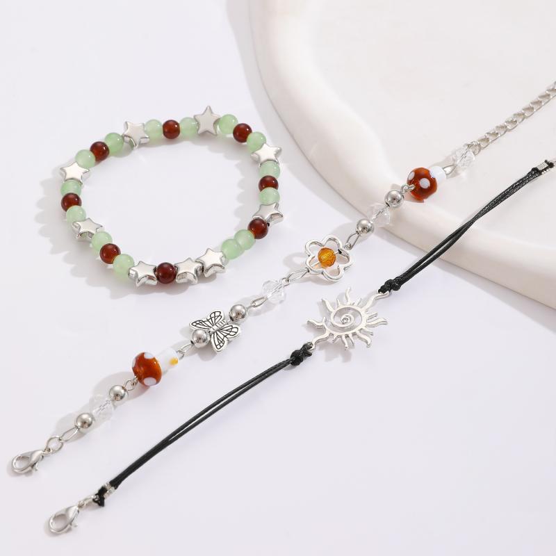 3Pcs/Set Vintage Beaded Stars Mushroom Butterfly Bracelets for Women Trendy Ethnic Style Sun Leather Rope Bracelets Jewelry Gift