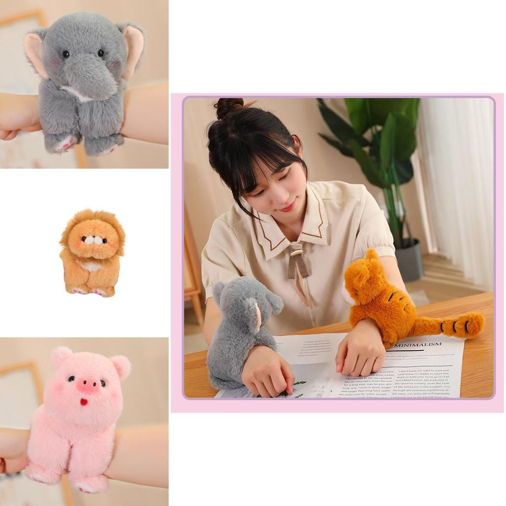 Peluche di Animali Carini con Braccialetto a Scatto Adorabile Elefante e Leone Anello da Mano Bambola di Peluche per Bambini