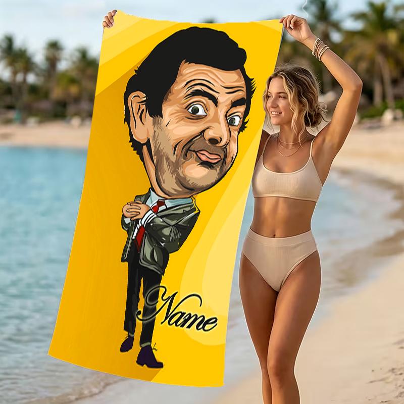 Customizable personalized beach towels Mr. Bean themed designs.Suitable for the beach, yoga, sports;ideal as beach accessories