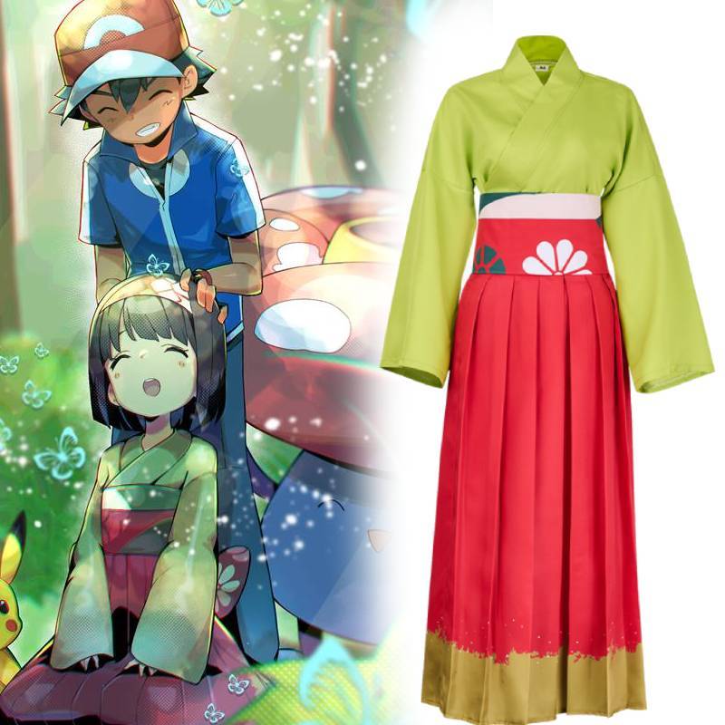 Pokemon Erika Cosplay-dräkt med polyestertyg för animefans
