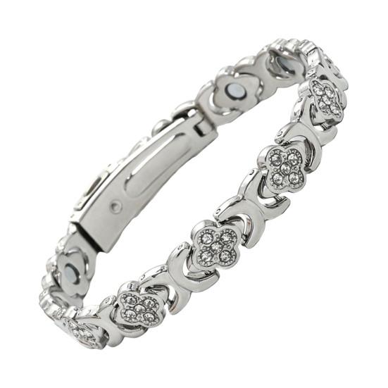 Women Bracelet Flower Shape Sparkling Rhinestones Inlaid Versatile Electroplated Smooth Surface Bracelet Dress Up Jewelry Gift