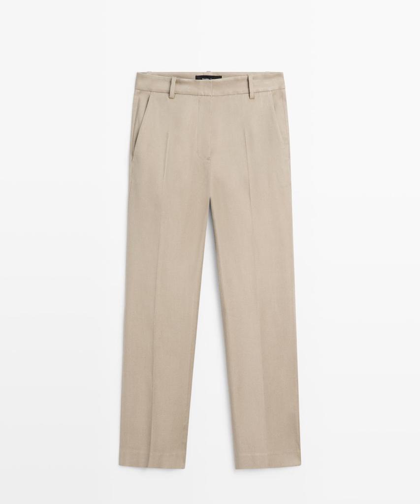 Masimodutti Straight Fit Linen Blend Pants