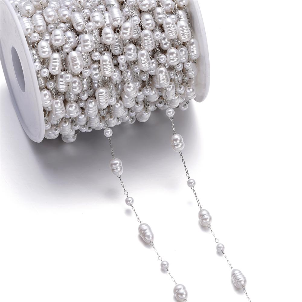 1Meter Gold Color Stainless Steel Imitation Pearl Beads Chain for DIY Necklace Bracelet Anklet Findings Jewelry Making Supplies