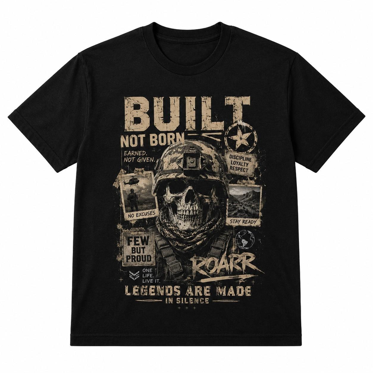 Built Not Born T-Shirt Military Skull Tactical Mens Graphic Tee Black Cotton UK S разноцветный