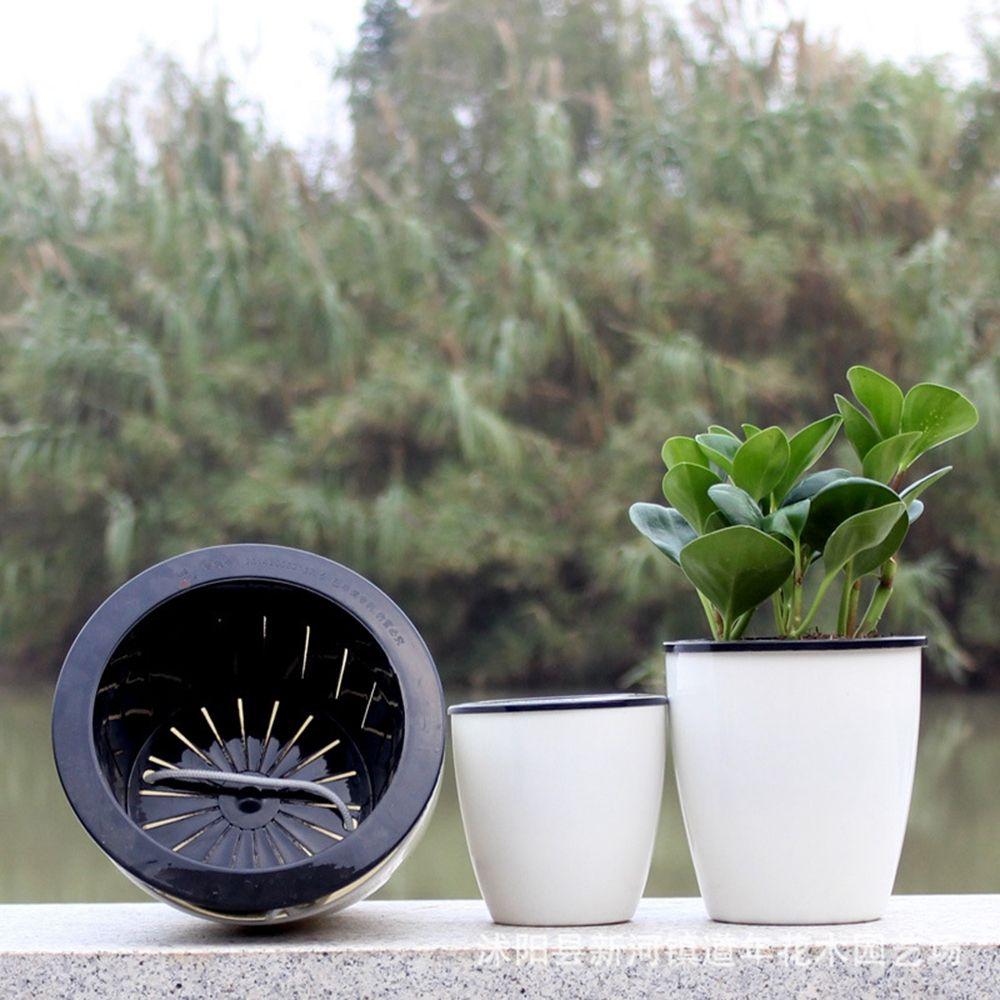 Round Resin Self Watering Desktop Decoration Office Plants Basket Flower Pots Planter Home Decor