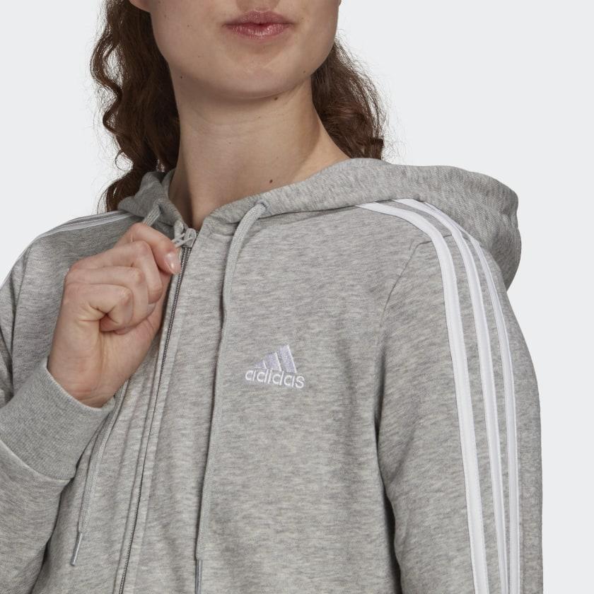 Adidas Casual Hooded Sports Zip Jacket Women Jackets Medium-Heather-Gray White GL0802