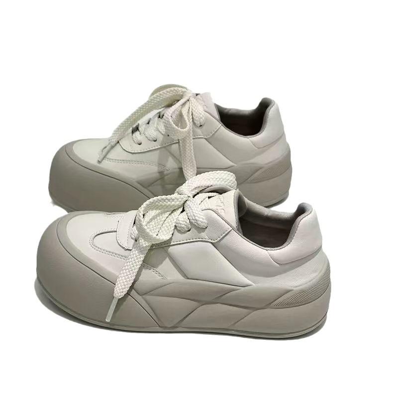 Versatile women's shoes round head comfortable soft sole white shoes niche big head platform bread shoes