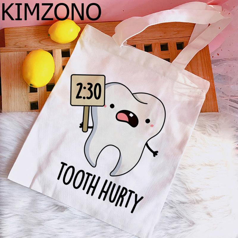 Ząb i dentysta graficzna torba na zakupy torebka bolso torba na zakupy wielokrotnego użytku boodschappentas string ecobag net custom