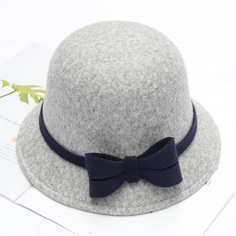 Autumn and Winter Women's Wool Hat Two-color Big Bow Basin Hat Elegant Temperament Felt Hat Top Hat