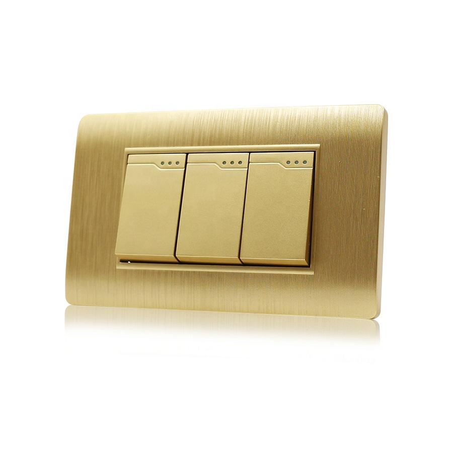 Hot Sell Luxury Room Decorative 118*72mm Classic Gold Frame 110V 240V 250V Wall Mount 3 Gang Electrical Light Control Switch (Gold,118*72mm&South America Standard) золотой