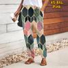 Women Geometry Printing Pants Lace Up Elastic Waist Loose  Trousers Casual Long Pants Trousers with Pockets