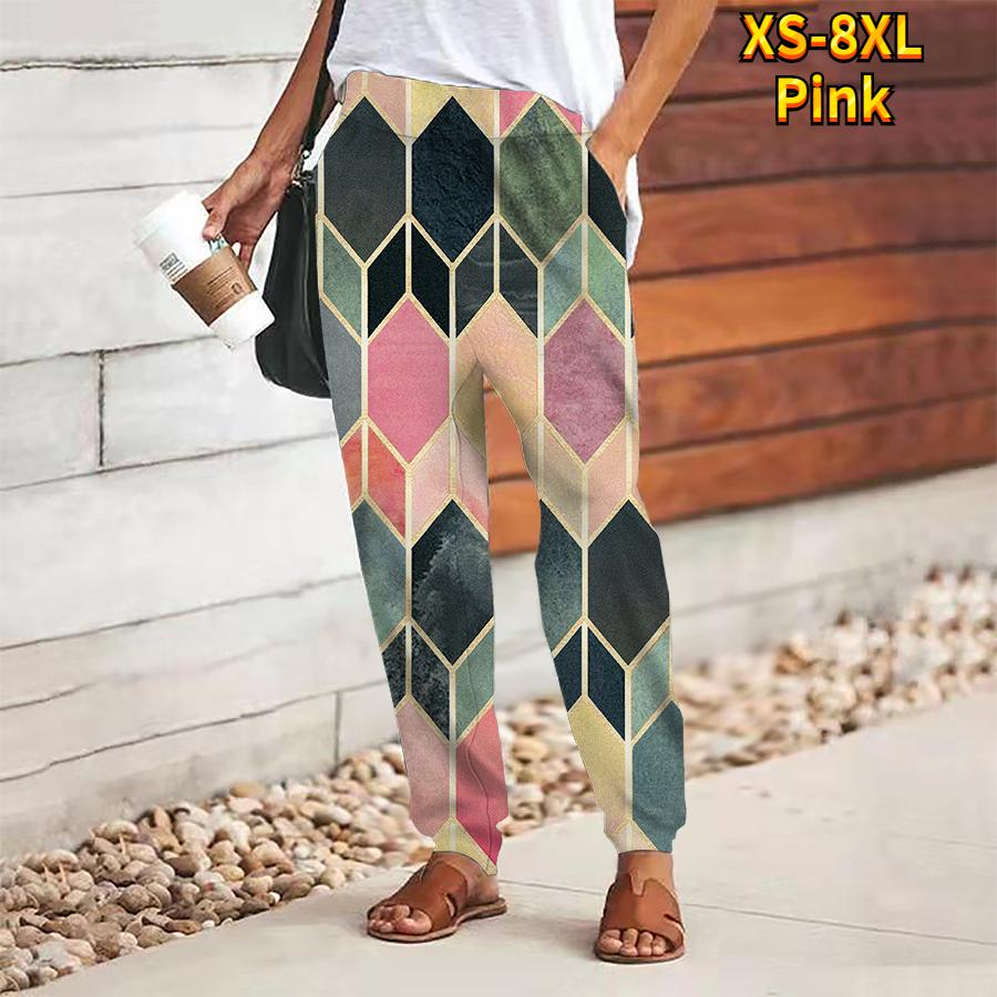 

Женские брюки с геометрическим принтом, на шнуровке, с эластичной талией, свободные, повседневные длинные брюки, брюки с карманами 8XL розовый