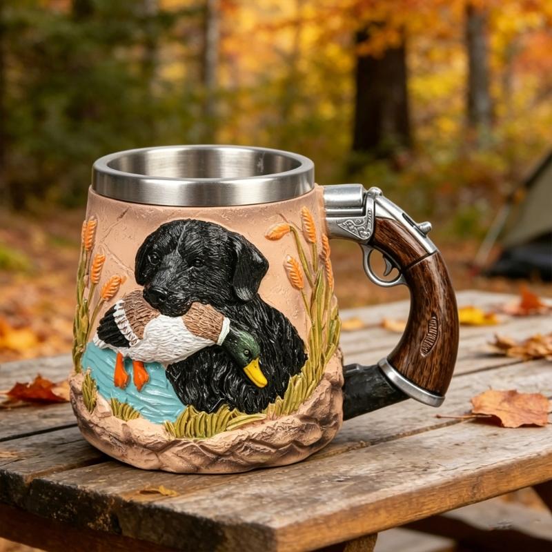 Large Capacity Resin Mug Hunting Scene Drinking Cup with Handle Great For Coffee And Hot Chocolate
