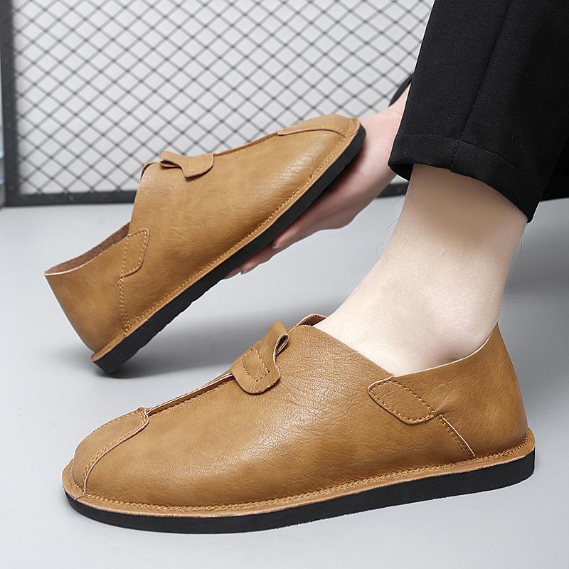 Autumn New Men's Loafers Soft Soled Comfortable Flat Bottom Walking Shoes Outdoor Park Versatile Men's Business Leather Shoes