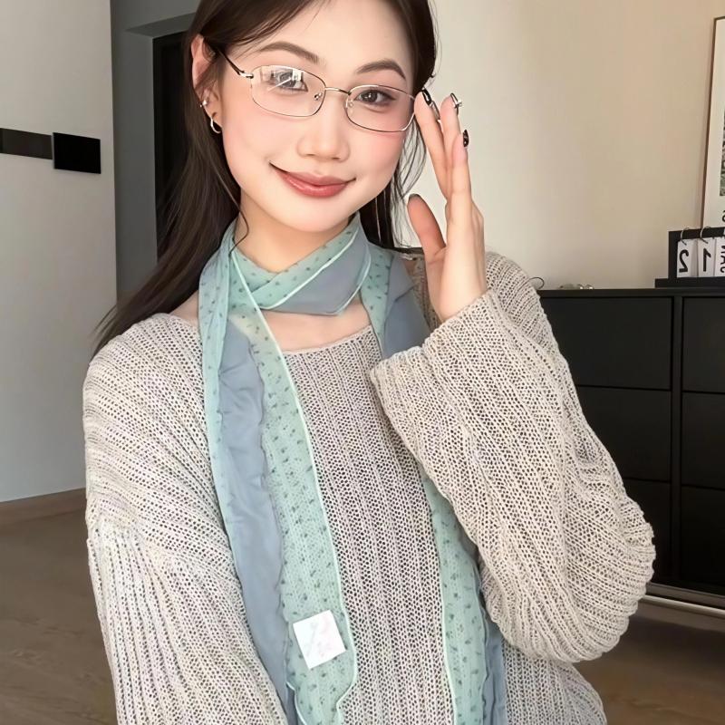 Plaid Long Neck Scarves Summer Polka Dots Korean Summer Long Scarf Light Hair Band Breathable Aesthetic Neck Accessory Gift