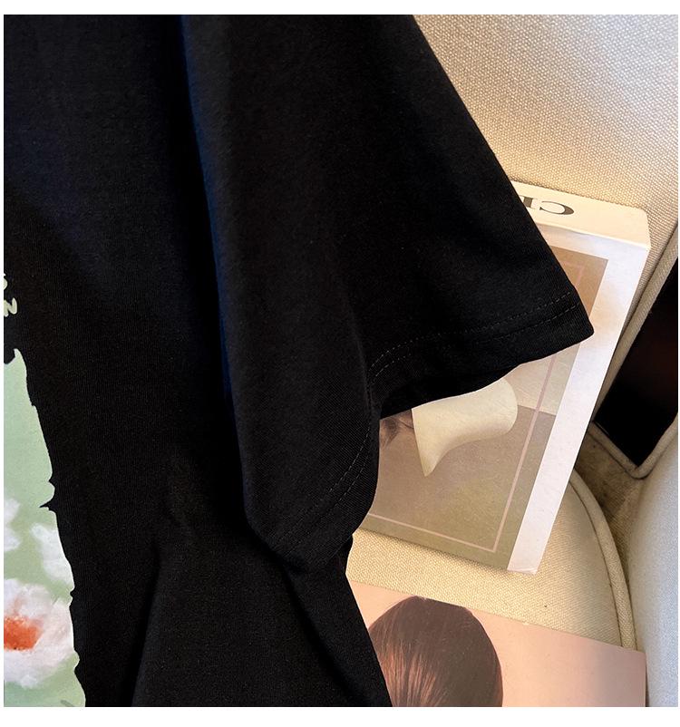 Women's Plus Size Loose Fit Mid-Length Short-Sleeve Round Neck T-Shirt (Sizes 200-350 Jin)
