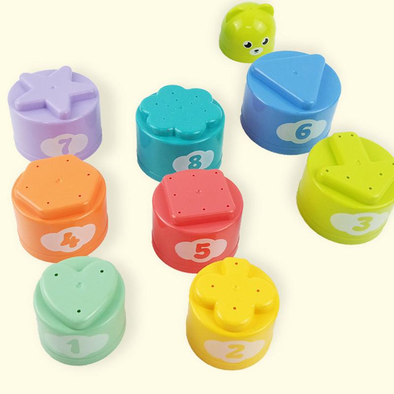 9PCS Enjoyable Rainbow Cups Stacking Cups Figure Letters Infant Children Instructive Toy Stacking Tower Mini Bear Children Toddler playthings