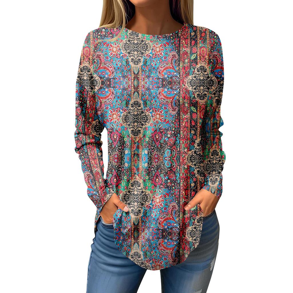 Magliette da Donna Autunno Casual Manica Lunga Felpa Stampa Natalizia Top Pullover