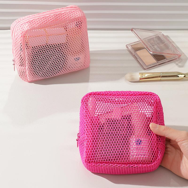 Quadratische Netz-Kosmetiktasche Tragbare Lippenstift-Kosmetik-Aufbewahrungstasche Mit Reißverschluss Mehrzweck-Kleinkram-Aufbewahrungstasche Niedriges Schülertäschchen