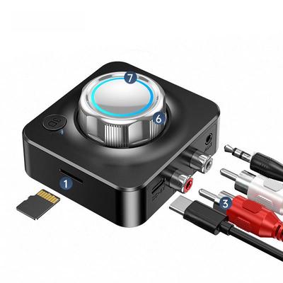 Bluetooth 5.0 RCA Stereo Receiver Adapter with 3D Bass, 3.5mm Input, TF Card Playback