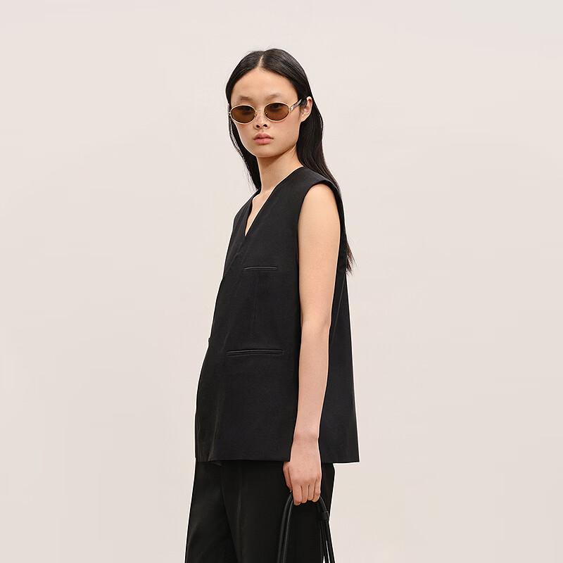 Women's Wool Silk Collarless Sleeveless Vest