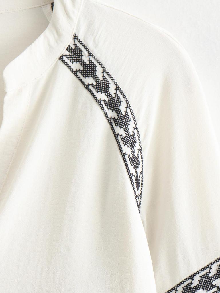 2024 Summer Women's V-Neck Color Block Embroidered Top - European & American Style Casual Fashion