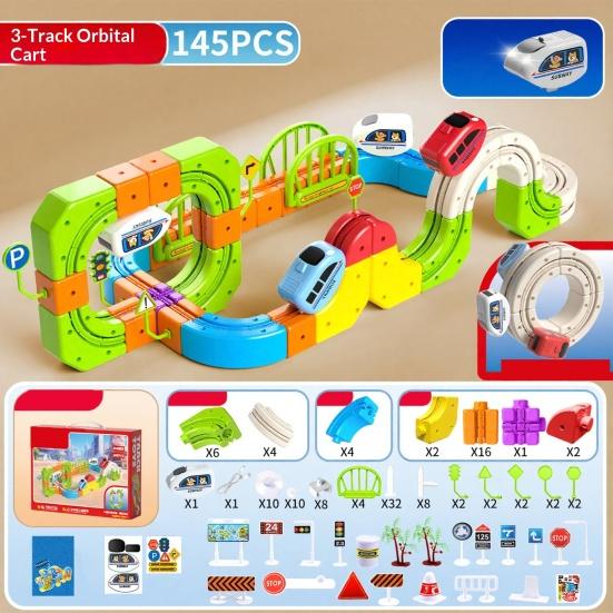 1 Set Çocuk Elektrikli Raylı Tren Oyuncak DIY Tren Yapı Bloğu Ray Yapım Kiti Küçük Çocuklar Erkek Kızlar Elektrikli Tren Ray Montaj Oyuncak