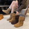 Short boots women's 2025 new autumn retro versatile fringed straps comfortable and thin brown popular casual short boots
