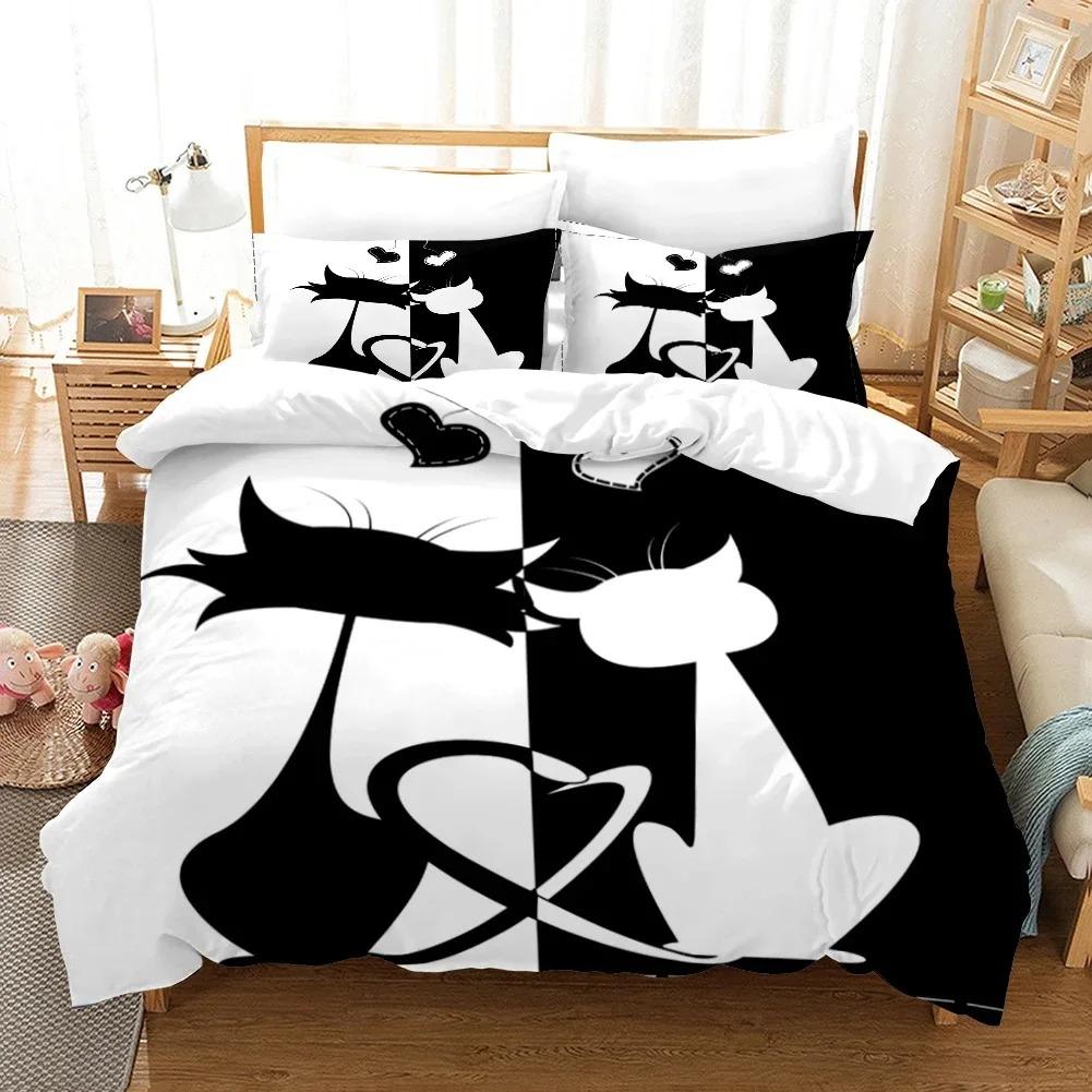 Cats Soft Duvet Cover Set for Boy Girl Lovely Animal Printed Beding Set Pet Theme Warm Comforter Cover Pet Bedspread Comfortable Quilt Cover Set