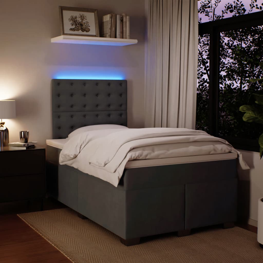 Box Spring Bed with Mattress Dark Grey 120 x 190 cm Velvet