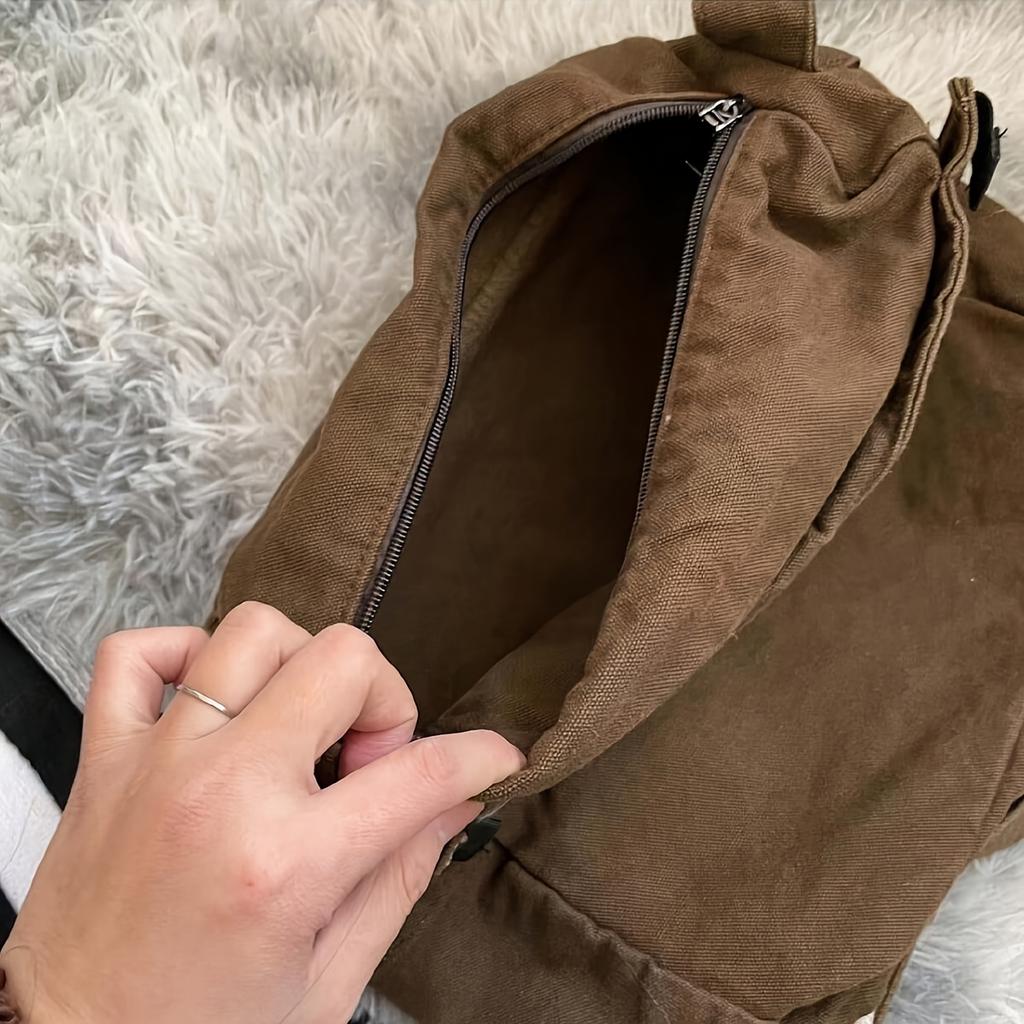 Retro Star Patch Crossbody Bag for Women - Adjustable Strap Foldable Tote with Zipper Closure, for Shopping & Travel for Women & College Students