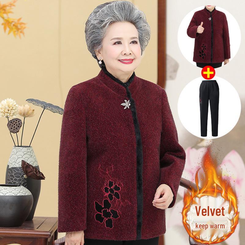 Grandma Mink Velvet Coat for Women 60-70 - Elderly Autumn Woolen Coat