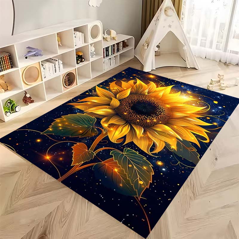Tappeto antiscivolo con motivo a girasole 3D, flanella morbida, lavabile, fondo antiscivolo, adatto per soggiorno, camera da letto, bagno, cucina