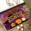 Halloween Themed Door Mat With Cute Spooky Patterns Like Pumpkins Bats Spider Webs Cartoons Non Slip Vibrant Entrance Rug