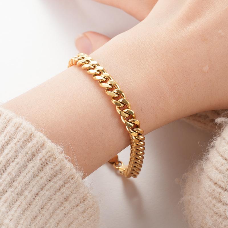 Stainless Steel Cuban Link Bracelet for Men Women Gold Color 7mm Minimalist Geometric Style Jewelry Supply