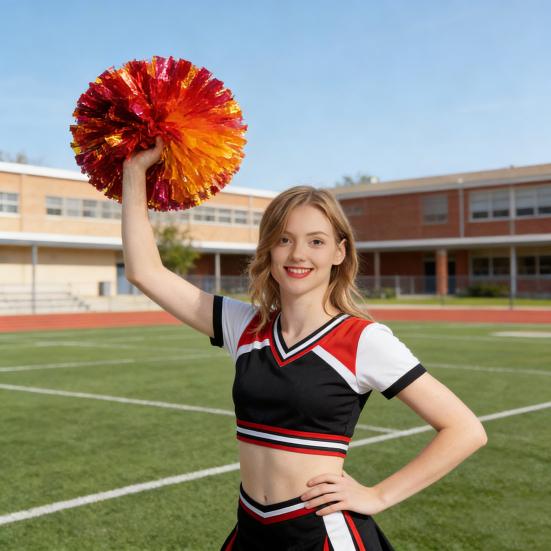 Cheerleading Pom Poms with Handle Cheerleader Squad Spirited Pompoms Metallic Foil Cheer Hand Flowers for Team Spirit Sports Dance Cheering Party