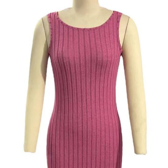 Sommerkleid für Damen, rückenfrei, schmal, ärmellos, einfarbig, elastisch, gestreift, Etuikleid, schmale Taille, O-Ausschnitt, gestrickt, Maxikleid, langes Urlaubskleid