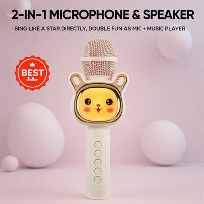 Kids Handheld Karaoke Microphone Speaker, Bluetooth Wireless, 4 Voice Changers, LED Lights, Portable KTV Toy For Children Gift