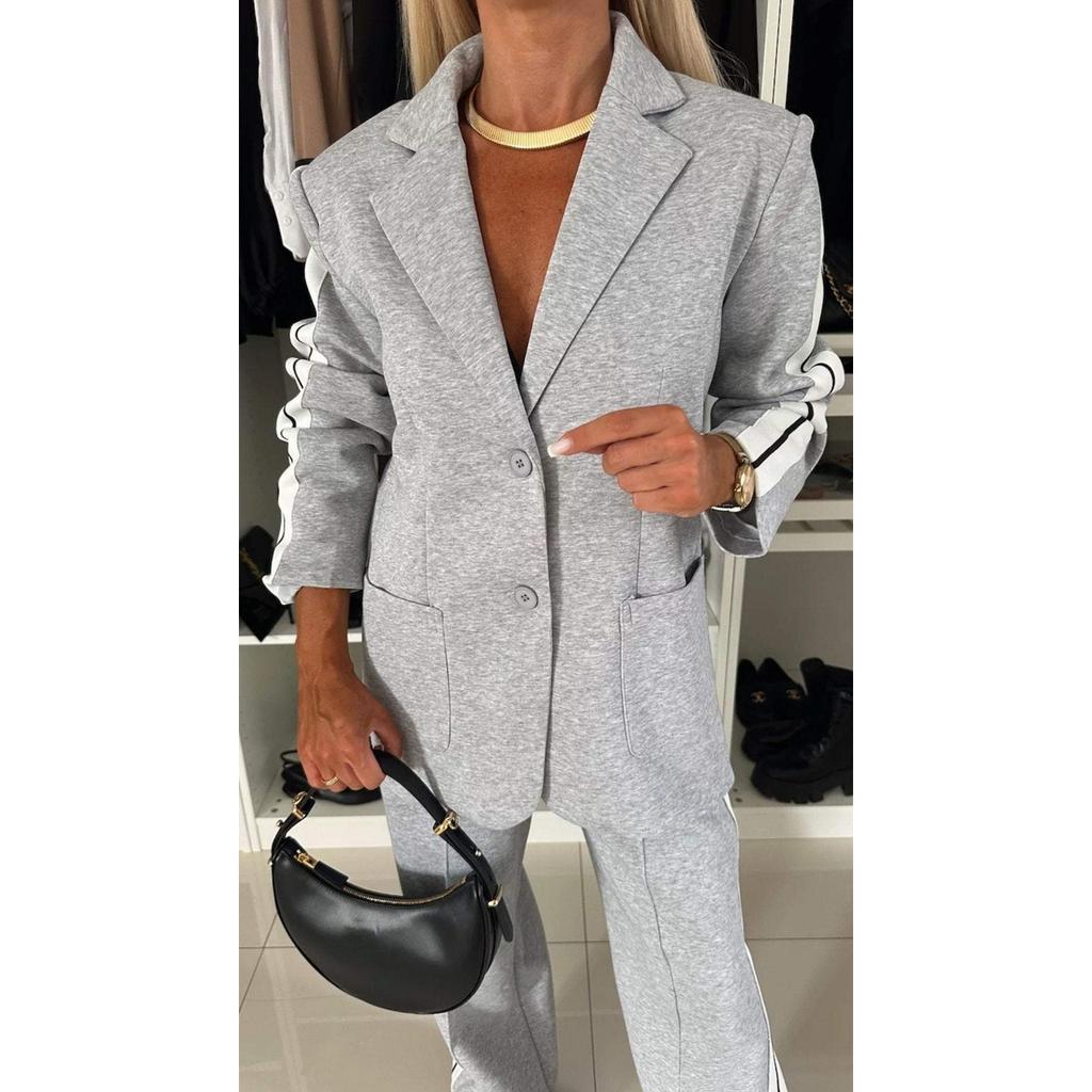 2026 Womens Two Piece Outfits Striped Side Button Blazer and Pants with Pockets Sets Business Casual Pant Suits Set