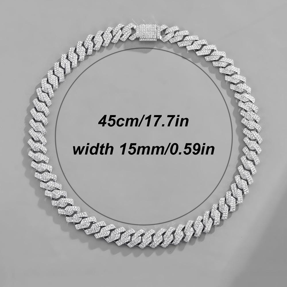 European & American Full Diamond Hip Hop Cuban Link Men's Necklace 15mm with High-End Diamond Pendant