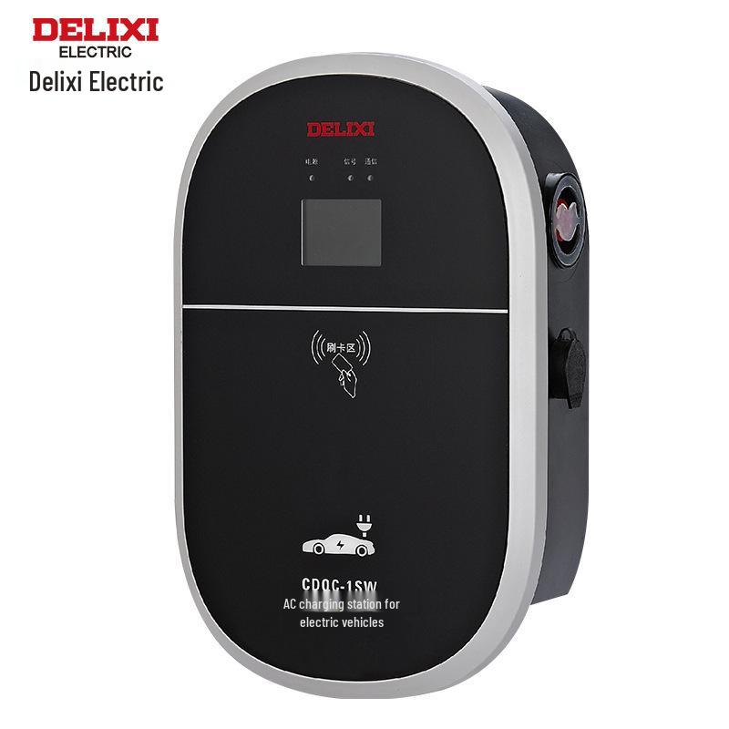 DELIXI Smart Outdoor EV Charging Station: Swipe Card & Scan Code Enabled Single Outlet, Direct Charge, 220V